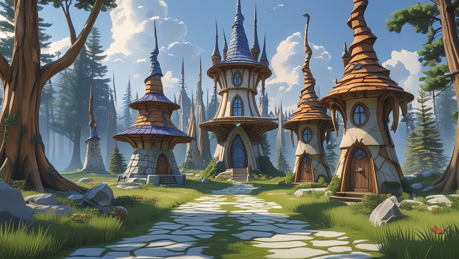 Wizard towers in an enchanted forest